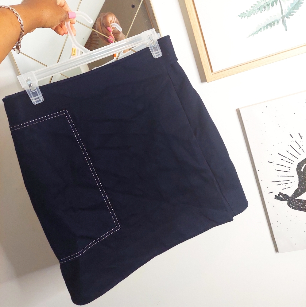 Navy blue wrap button skirt